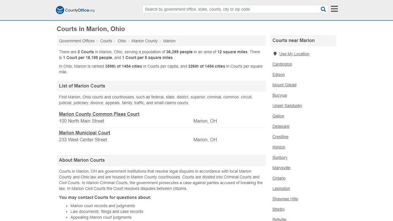 Courts - Marion, OH (Court Records & Calendars)